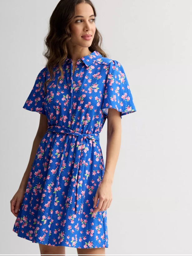 Draper James Royal Blue Magnolia Print Short Sleeve Dress